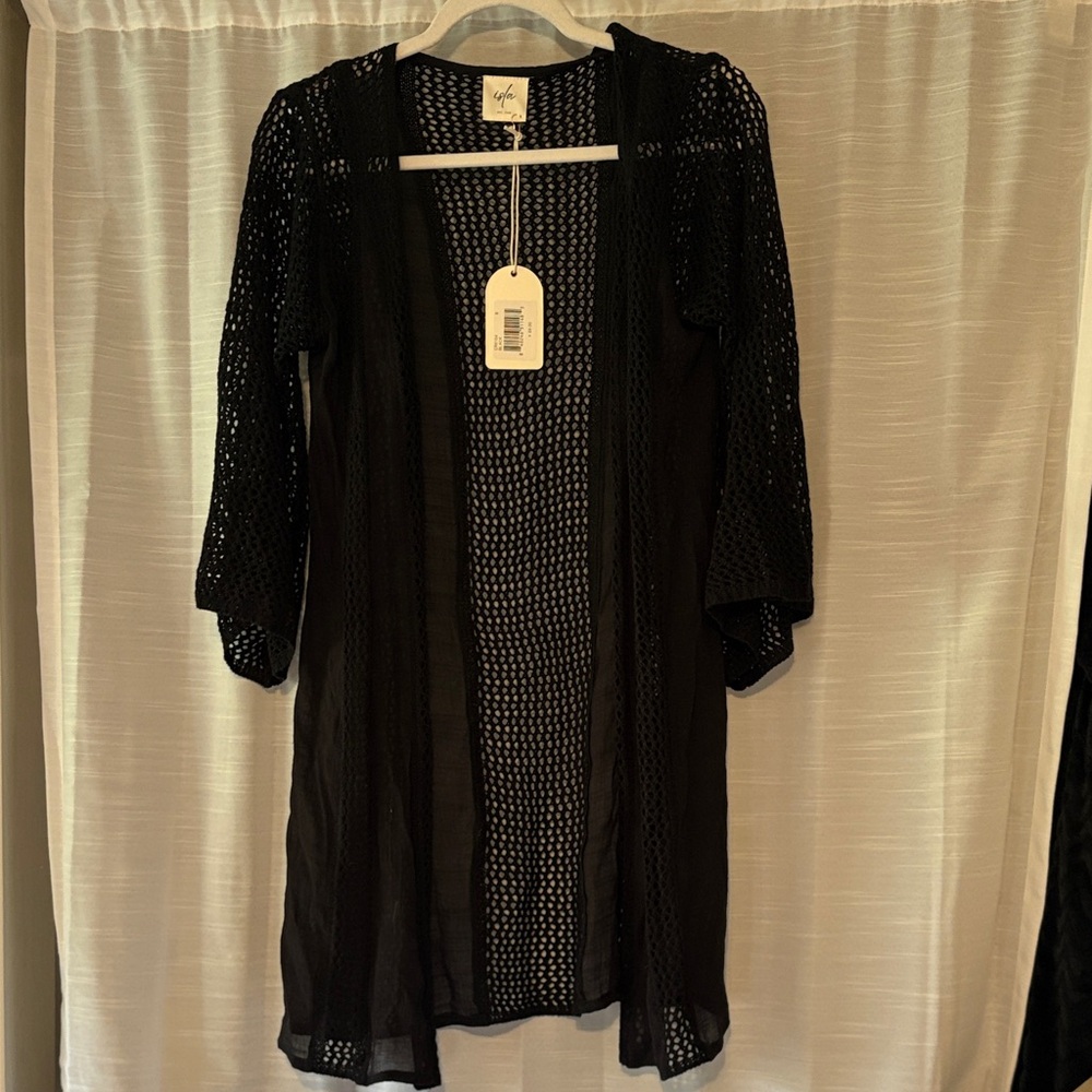 Black Sheer Open-Front Cardigan